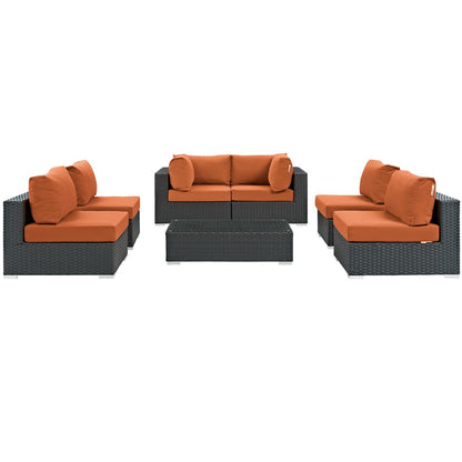 Sojourn Seven PCS Outdoor Patio Sunbrella Sectional Set, Orange , Rattan 9812