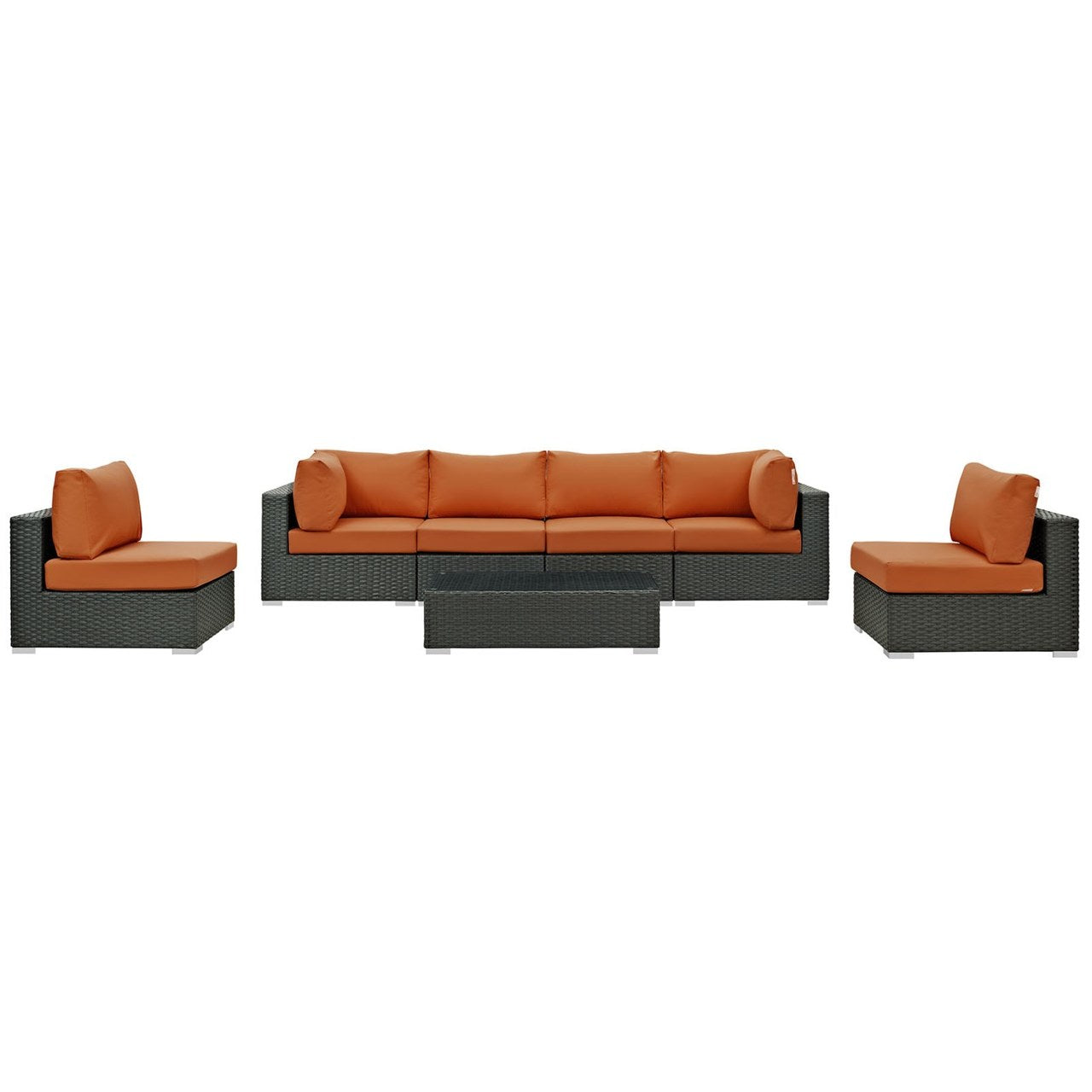 Sojourn Seven PCS Outdoor Patio Sunbrella Sectional Set, Orange , Rattan 9812