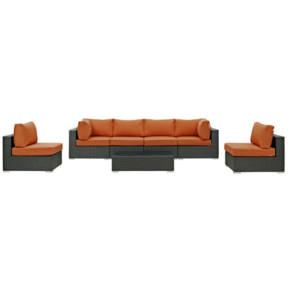 Sojourn Seven PCS Outdoor Patio Sunbrella Sectional Set, Orange , Rattan 9812