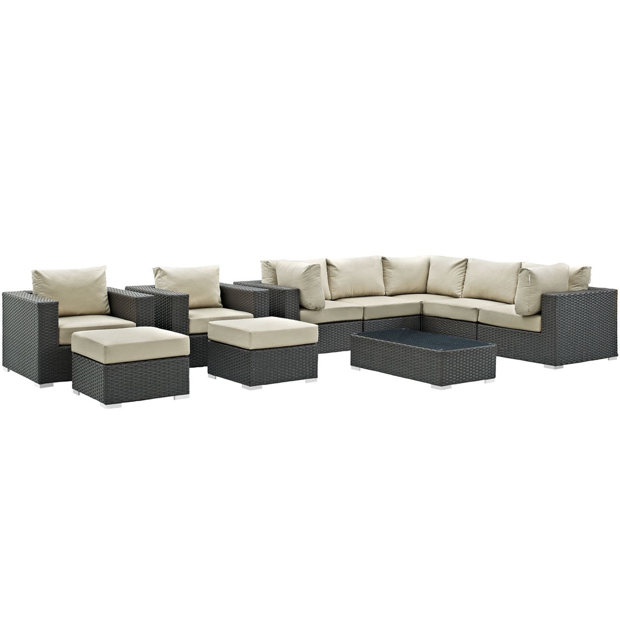 Sojourn Ten PCS Outdoor Patio Sunbrella Sectional Set, Beige , Rattan 9822