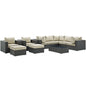 Sojourn Ten PCS Outdoor Patio Sunbrella Sectional Set, Beige , Rattan 9822