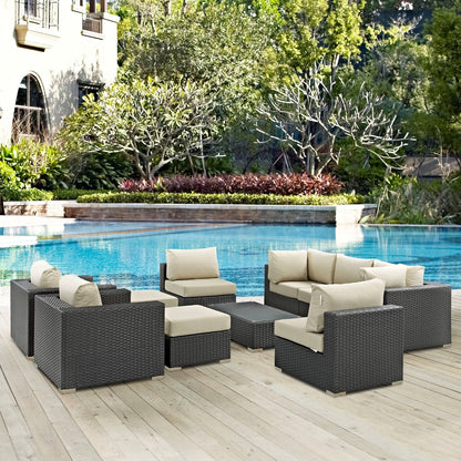 Sojourn Ten PCS Outdoor Patio Sunbrella Sectional Set, Beige , Rattan 9822