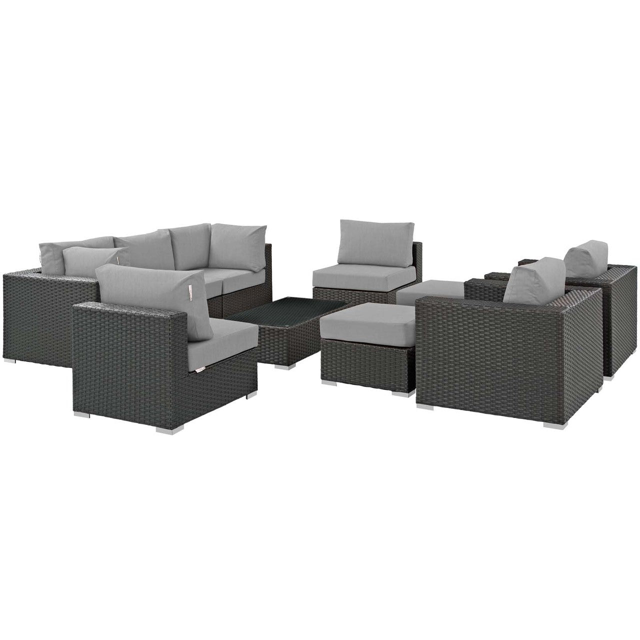 Sojourn 10 Piece Outdoor Patio Sunbrella® Sectional Set, Sunbrella Rattan Wicker, Grey Gray 13390
