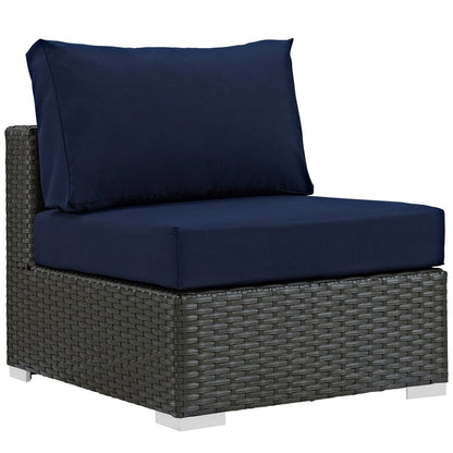 Sojourn Ten PCS Outdoor Patio Sunbrella Sectional Set , Navy, Rattan 9823
