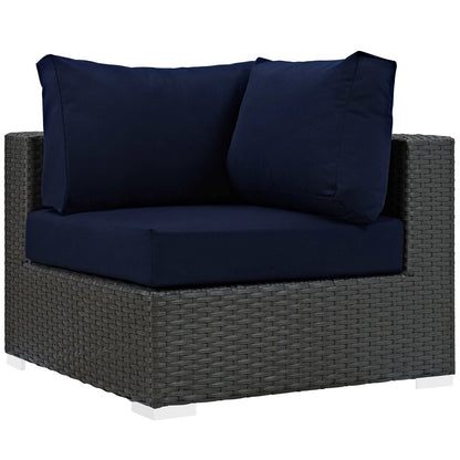 Sojourn Ten PCS Outdoor Patio Sunbrella Sectional Set , Navy, Rattan 9823