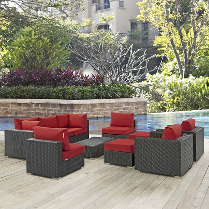 Sojourn 10 Piece Outdoor Patio Sunbrella® Sectional Set, Sunbrella Rattan Wicker, Red 13391