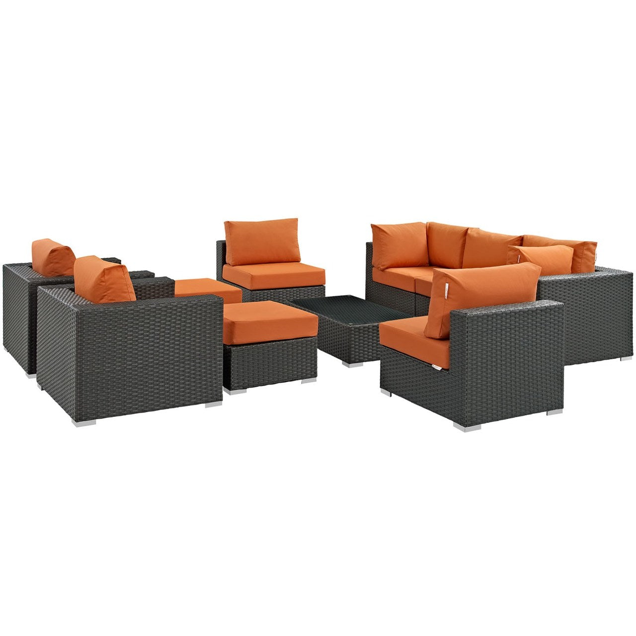 Sojourn Ten PCS Outdoor Patio Sunbrella Sectional Set , Orange, Rattan 9824