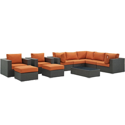 Sojourn Ten PCS Outdoor Patio Sunbrella Sectional Set , Orange, Rattan 9824