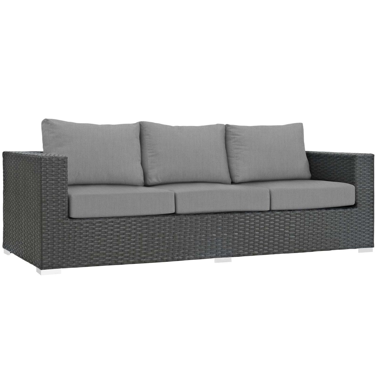 Sojourn 3 Piece Outdoor Patio Sunbrella® Sectional Set, Sunbrella Rattan Wicker, Grey Gray 13392
