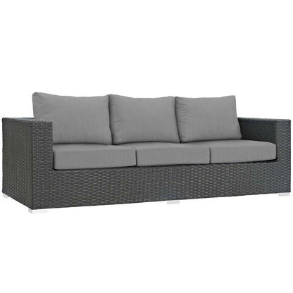 Sojourn 3 Piece Outdoor Patio Sunbrella® Sectional Set, Sunbrella Rattan Wicker, Grey Gray 13392