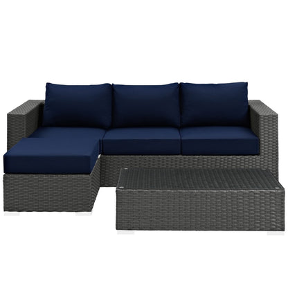 Sojourn Sectional Sofa Set , Navy, Rattan 9826