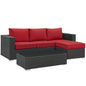 Sojourn 3 Piece Outdoor Patio Sunbrella® Sectional Set, Sunbrella Rattan Wicker, Red 13393