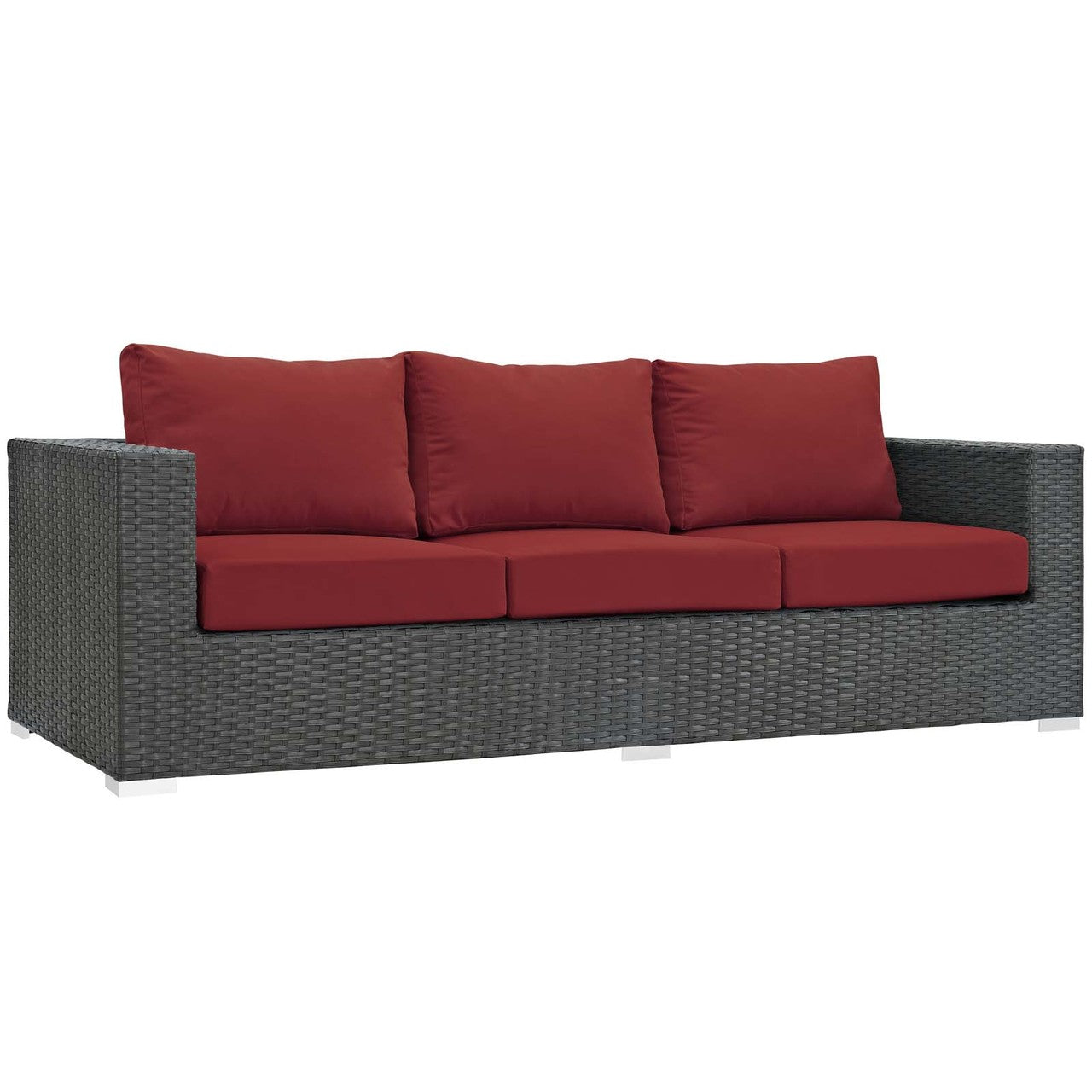 Sojourn 3 Piece Outdoor Patio Sunbrella® Sectional Set, Sunbrella Rattan Wicker, Red 13393
