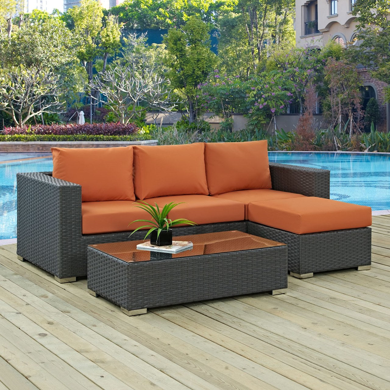 Sojourn Sectional Sofa Set , Orange, Rattan 9827
