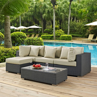 Sojourn Five PCS Outdoor Patio Sunbrella Sectional Set , Rattan, Beige 9828