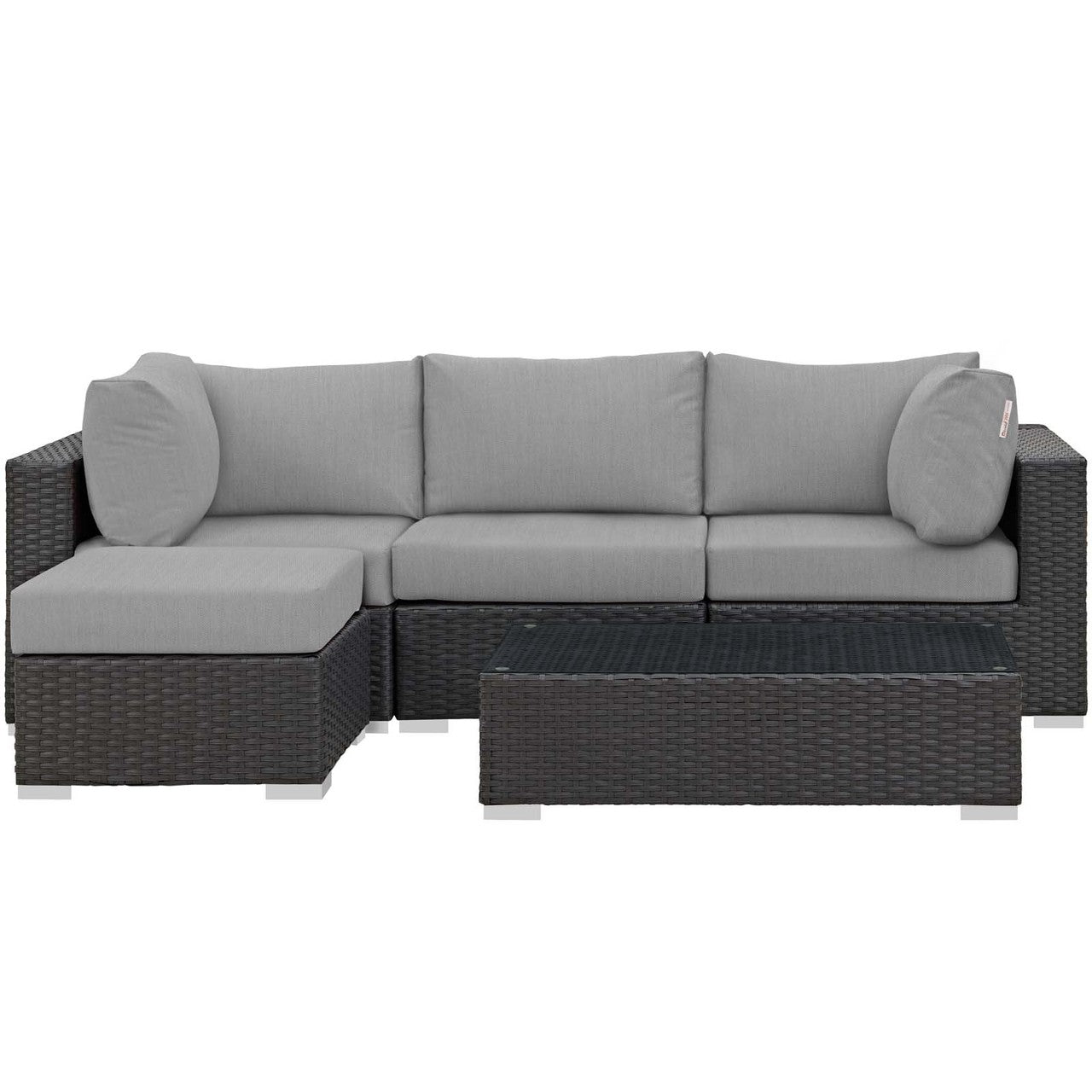 Sojourn 5 Piece Outdoor Patio Sunbrella® Sectional Set, Sunbrella Rattan Wicker, Grey Gray 13394