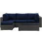 Sojourn Five PCS Outdoor Patio Sunbrella Sectional Set , Rattan, Navy 9829