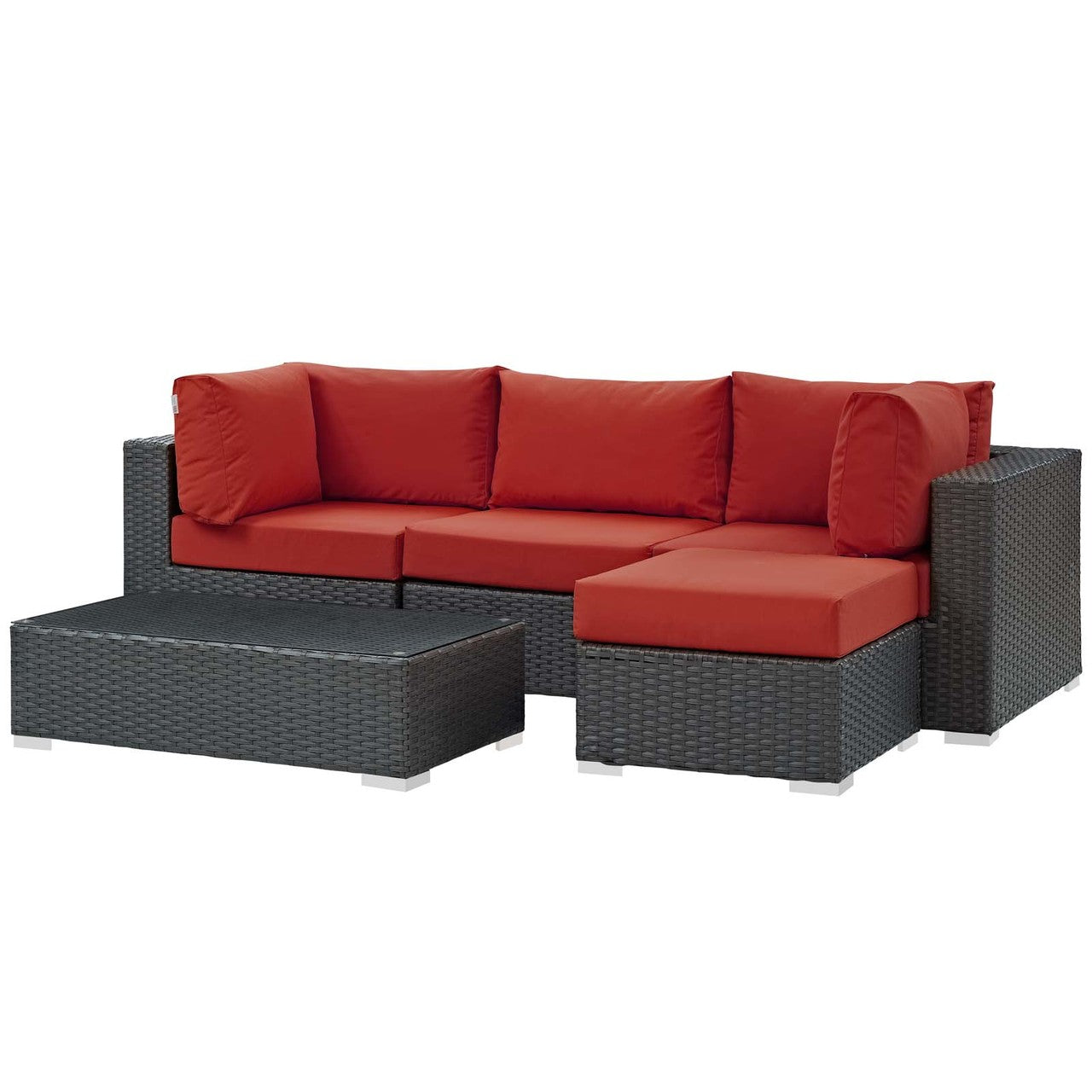 Sojourn 5 Piece Outdoor Patio Sunbrella® Sectional Set, Sunbrella Rattan Wicker, Red 13395