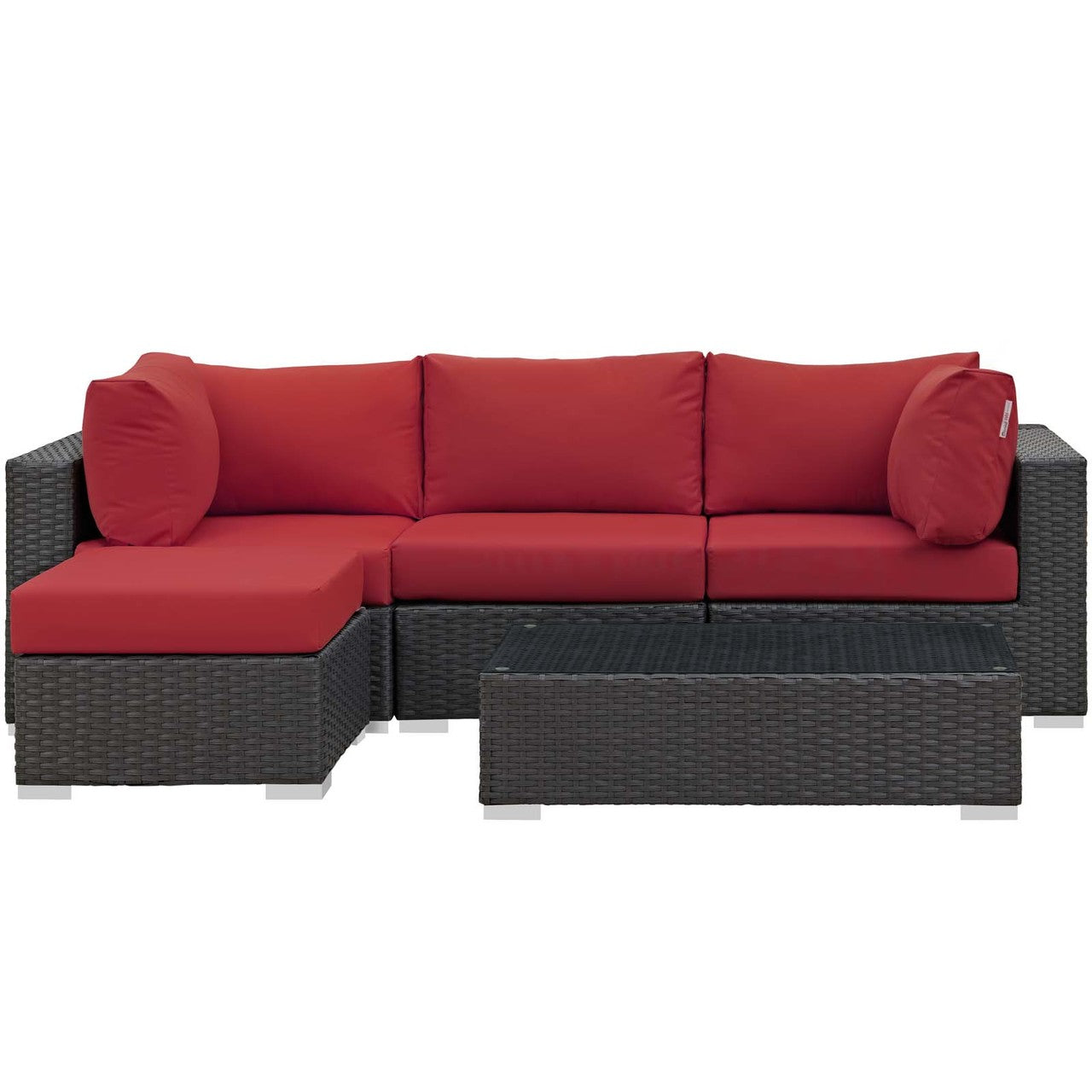 Sojourn 5 Piece Outdoor Patio Sunbrella® Sectional Set, Sunbrella Rattan Wicker, Red 13395