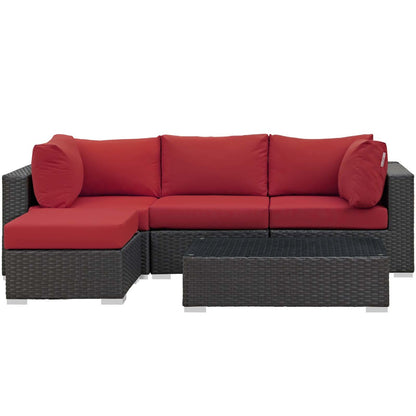 Sojourn 5 Piece Outdoor Patio Sunbrella® Sectional Set, Sunbrella Rattan Wicker, Red 13395