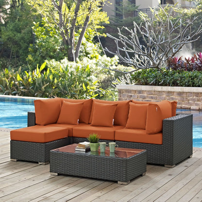 Sojourn Five PCS Outdoor Patio Sunbrella Sectional Set , Rattan, Orange 9830