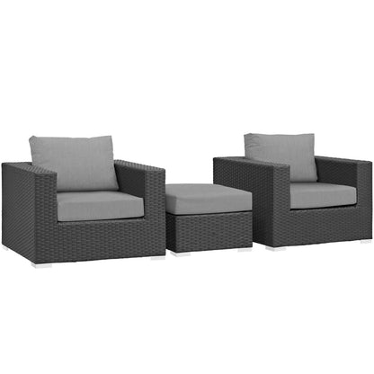 Sojourn 3 Piece Outdoor Patio Sunbrella® Sectional Set, Sunbrella Rattan Wicker, Grey Gray 13396
