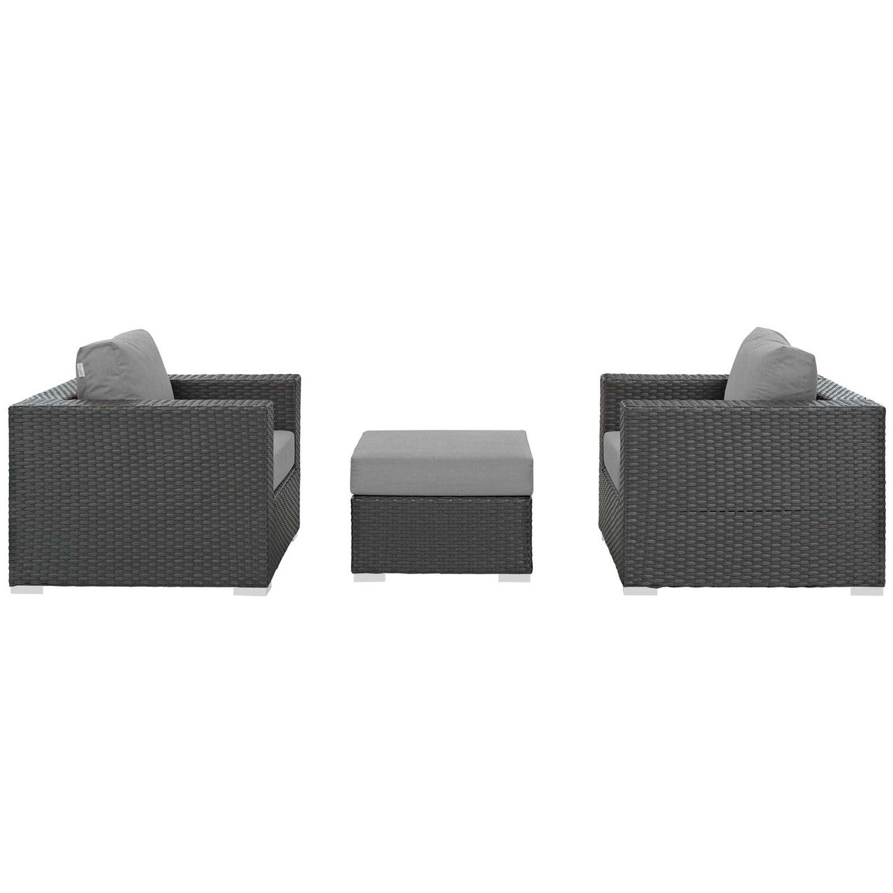 Sojourn 3 Piece Outdoor Patio Sunbrella® Sectional Set, Sunbrella Rattan Wicker, Grey Gray 13396