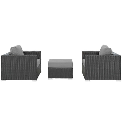 Sojourn 3 Piece Outdoor Patio Sunbrella® Sectional Set, Sunbrella Rattan Wicker, Grey Gray 13396