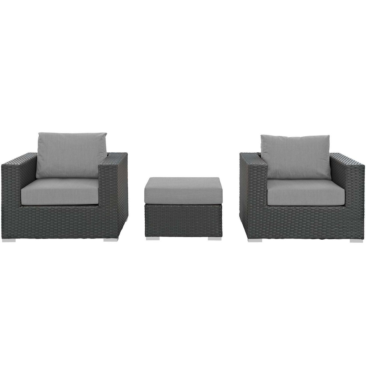 Sojourn 3 Piece Outdoor Patio Sunbrella® Sectional Set, Sunbrella Rattan Wicker, Grey Gray 13396
