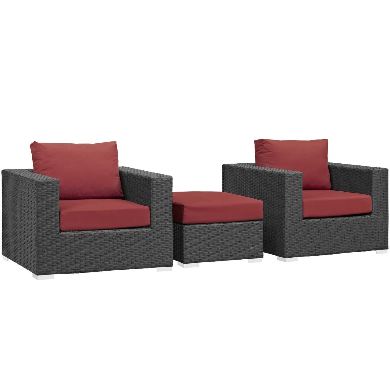 Sojourn 3 Piece Outdoor Patio Sunbrella® Sectional Set, Sunbrella Rattan Wicker, Red 13397