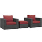 Sojourn 3 Piece Outdoor Patio Sunbrella® Sectional Set, Sunbrella Rattan Wicker, Red 13397