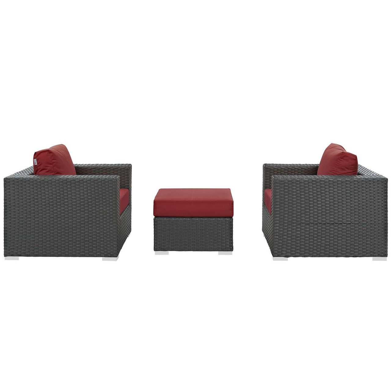 Sojourn 3 Piece Outdoor Patio Sunbrella® Sectional Set, Sunbrella Rattan Wicker, Red 13397