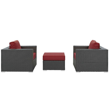 Sojourn 3 Piece Outdoor Patio Sunbrella® Sectional Set, Sunbrella Rattan Wicker, Red 13397