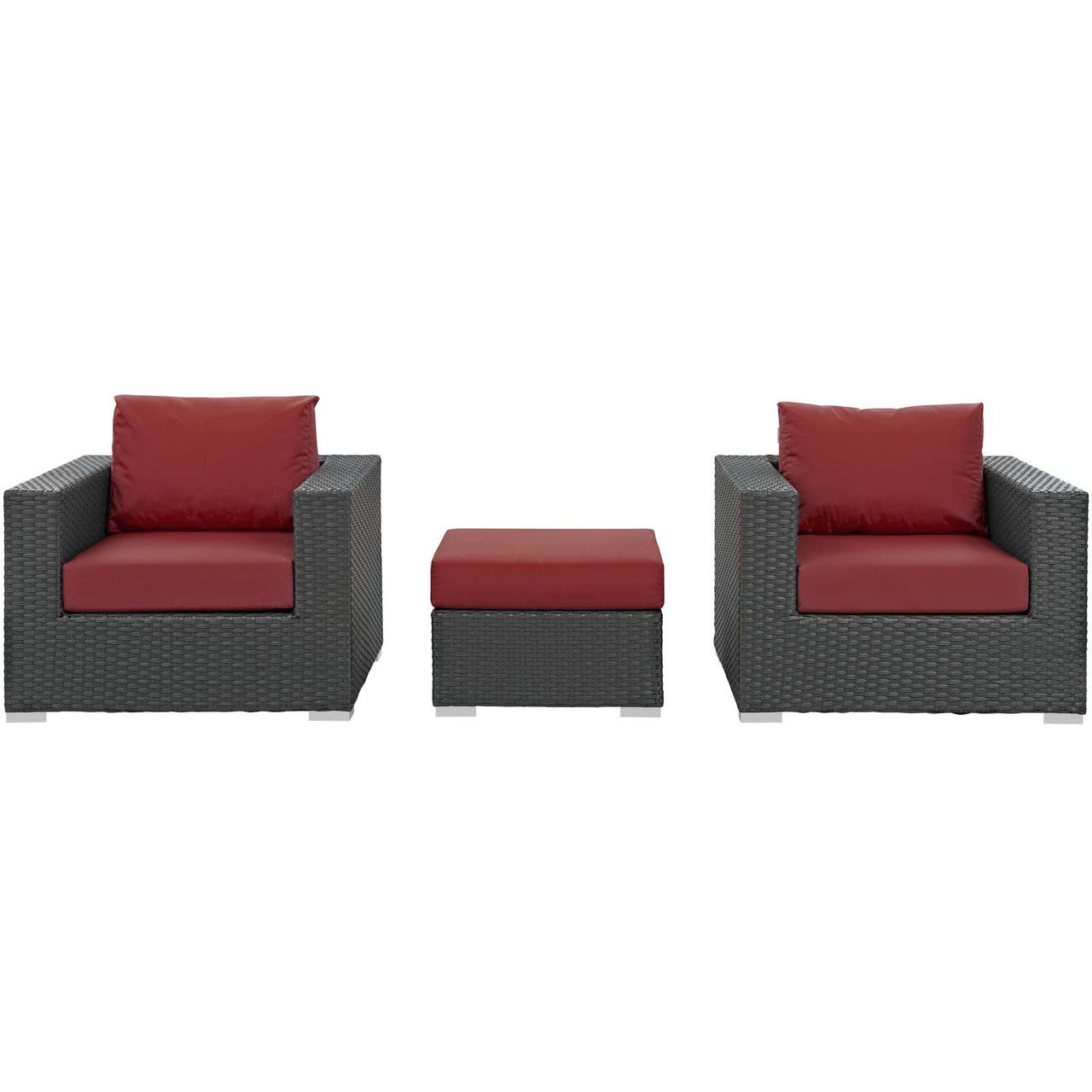 Sojourn 3 Piece Outdoor Patio Sunbrella® Sectional Set, Sunbrella Rattan Wicker, Red 13397