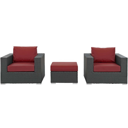Sojourn 3 Piece Outdoor Patio Sunbrella® Sectional Set, Sunbrella Rattan Wicker, Red 13397
