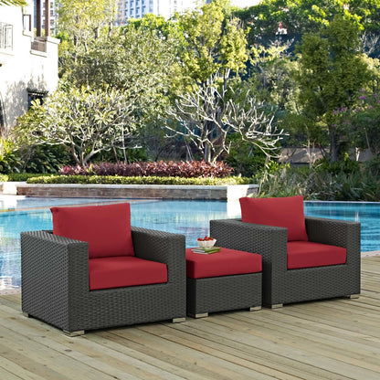 Sojourn 3 Piece Outdoor Patio Sunbrella® Sectional Set, Sunbrella Rattan Wicker, Red 13397