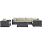 Summon Seven PCS Outdoor Patio Sectional Set, Beige, Synthetic Rattan, Fabric