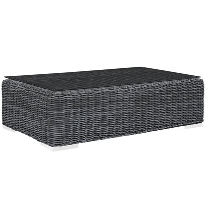 Summon Seven PCS Outdoor Patio Sectional Set, Beige, Synthetic Rattan, Fabric