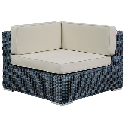 Summon Seven PCS Outdoor Patio Sectional Set, Beige, Synthetic Rattan, Fabric