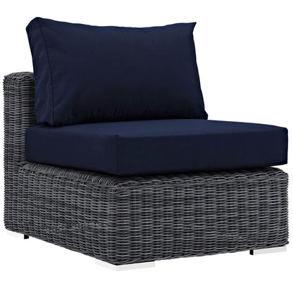 Summon Seven PCS Outdoor Patio Sunbrella Sectional Set, Navy, Rattan 9834