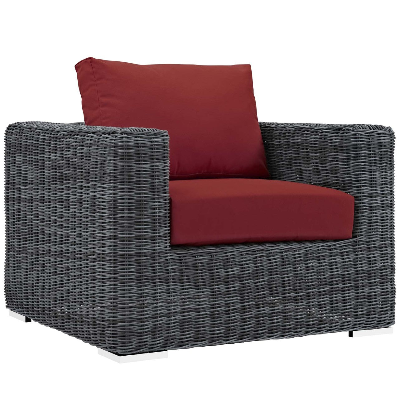 Summon 7 Piece Outdoor Patio Sunbrella® Sectional Set, Sunbrella Rattan Wicker, Grey Red 13399