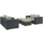 Summon Five PCS Outdoor Patio Sunbrella Sectional Set, Beige, Rattan 9836