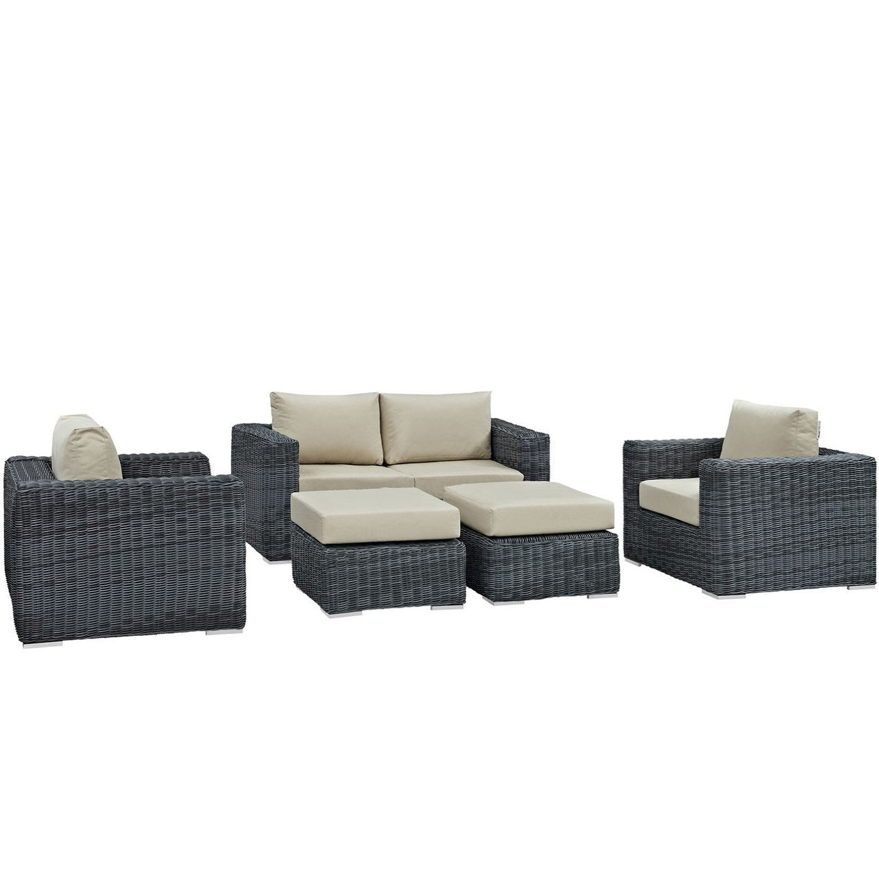 Summon Five PCS Outdoor Patio Sunbrella Sectional Set, Beige, Rattan 9836