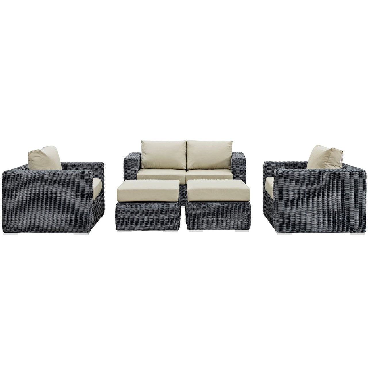 Summon Five PCS Outdoor Patio Sunbrella Sectional Set, Beige, Rattan 9836