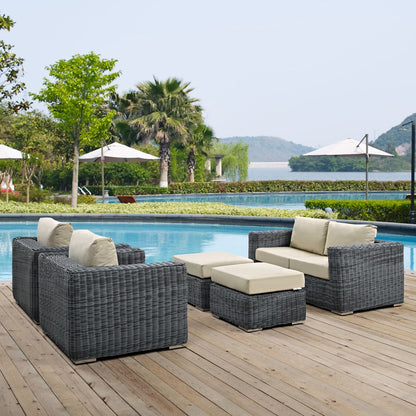 Summon Five PCS Outdoor Patio Sunbrella Sectional Set, Beige, Rattan 9836