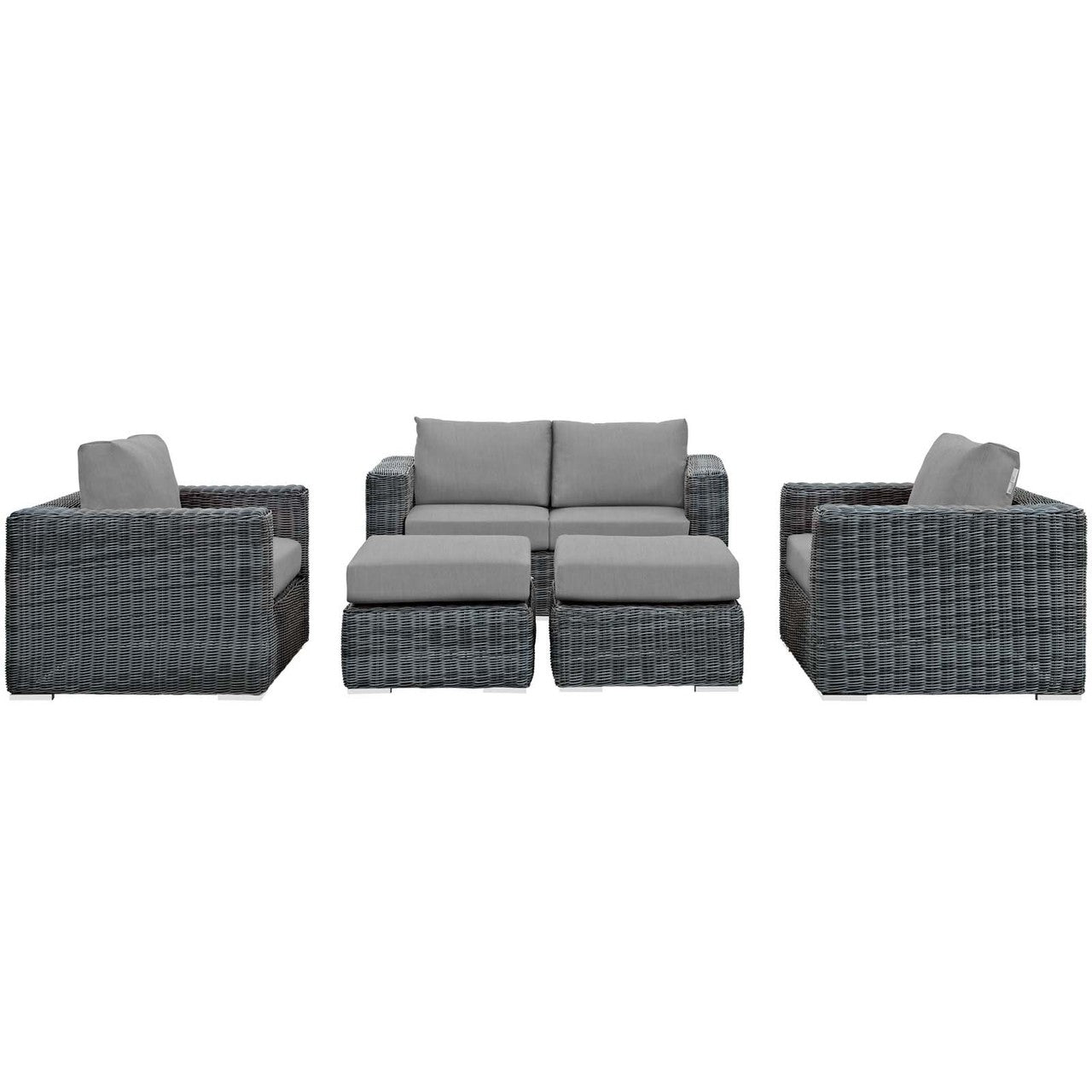 Summon 5 Piece Outdoor Patio Sunbrella® Sectional Set, Sunbrella Rattan Wicker, Grey Gray 13400
