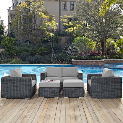 Summon 5 Piece Outdoor Patio Sunbrella® Sectional Set, Sunbrella Rattan Wicker, Grey Gray 13400