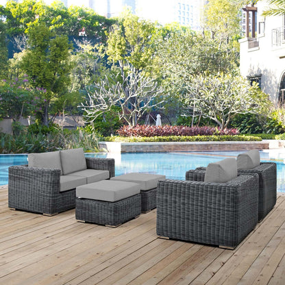 Summon 5 Piece Outdoor Patio Sunbrella® Sectional Set, Sunbrella Rattan Wicker, Grey Gray 13400