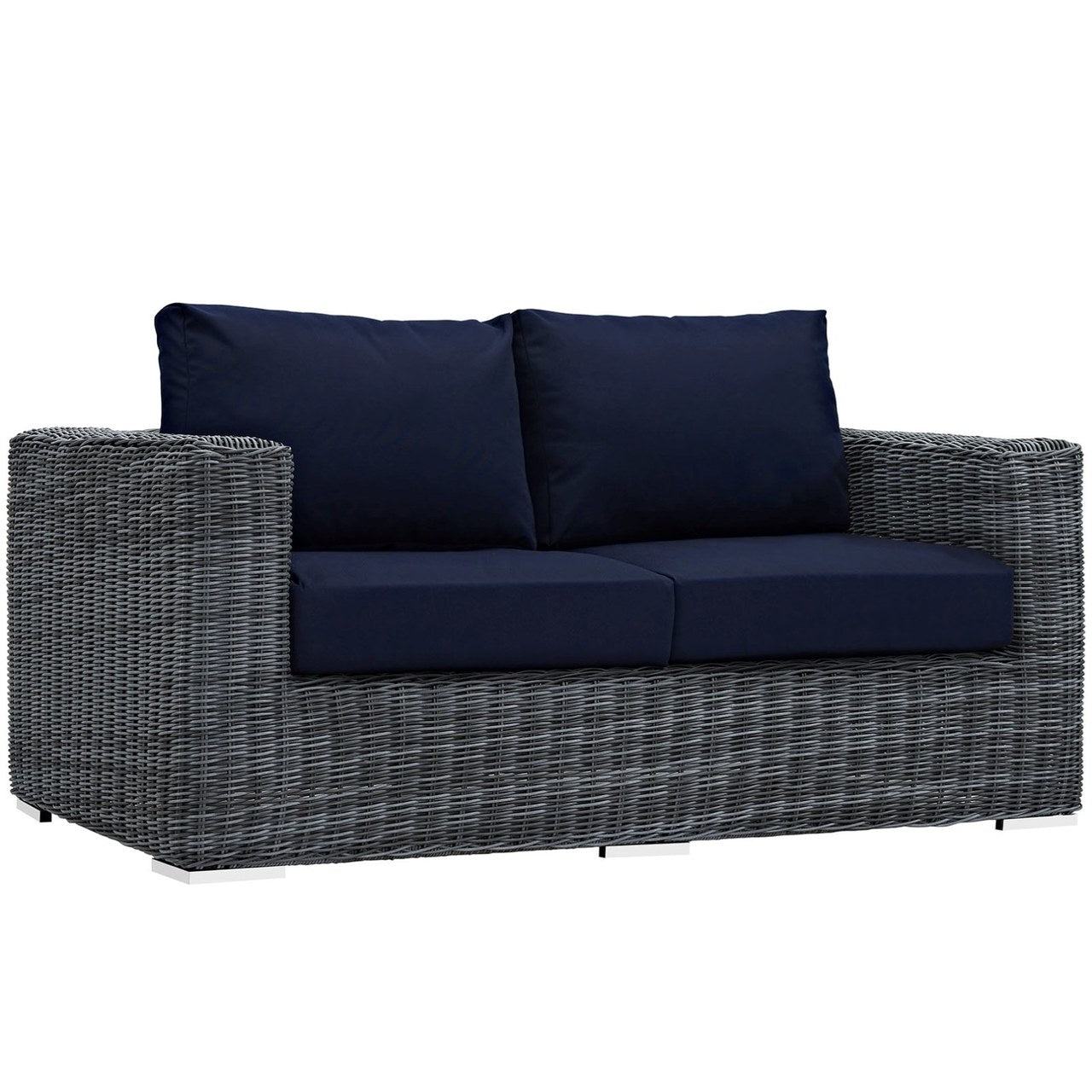 Summon Five PCS Outdoor Patio Sunbrella Sectional Set, Navy, Rattan 9837
