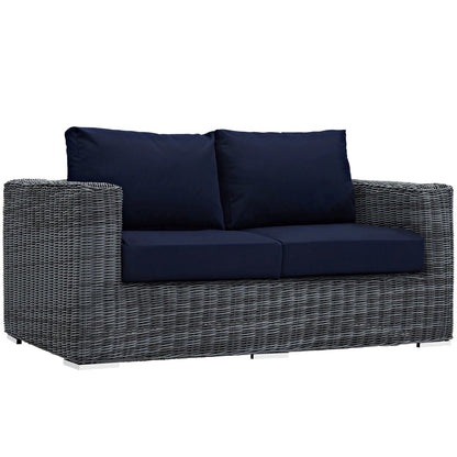 Summon Five PCS Outdoor Patio Sunbrella Sectional Set, Navy, Rattan 9837